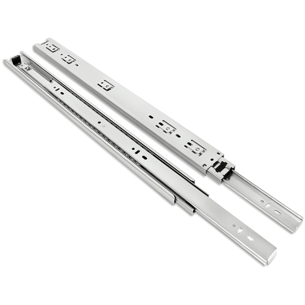 Side mount full extension drawer slides for standard-duty storage