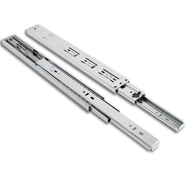 45mm push-to-open ball bearing drawer slides TCH-22301 ZP with 100 lb load capacity, side mount installation, and smooth, handle-free operation.
