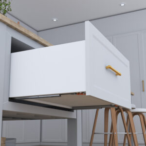 Full extension T-MOTION undermount slides TCH-23102 installed beneath a drawer