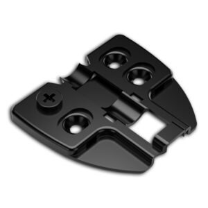 T-X hinge mounting plate with integrated cam adjustment for frameless cabinet hinges