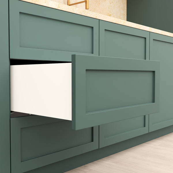 Concealed push-open runner mounted beneath a drawer box
